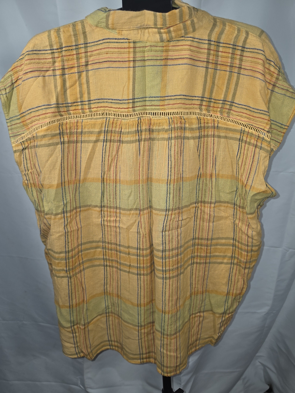Pilcro Anthropologie XL Plaid Gauze Button Front Yoke Top Mustard Yellow Boho - Picture 2 of 10